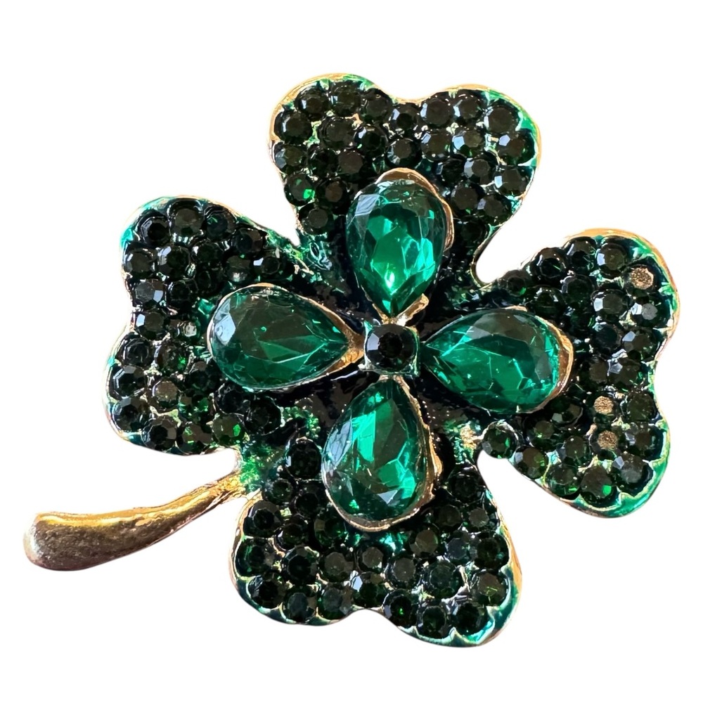 Emerald Crystal Clover Brooch Pin - Women Jewelry